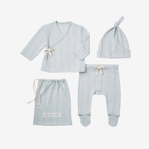 NewBorn ELEGANTBABY OrganicCotton Pointelle Layette 3 Pc Coming Home Set Clothes - Picture 1 of 7